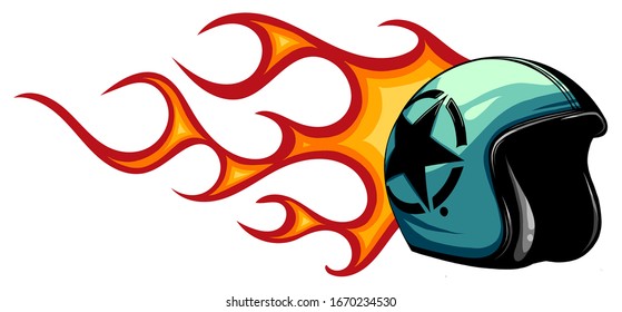 vector motorcycle helmet open face with flames vector