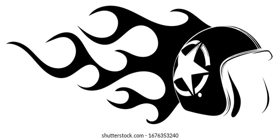 vector motorcycle helmet open face with flames vector