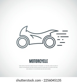 Icono de motocicleta vectora en estilo de línea. Emblema futurista de moto aislado en fondo blanco.