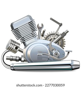 Vector Motorcycle Motor Parts Concept isolated on white background