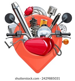 Vector Motorcycle Parts with Red Map Pointer isolated on white background