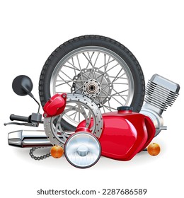 Vector Motorcycle Spares Concept with Wheel isolated on white background