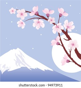 Mount Fuji Cherry Blossoms Hand Drawn Stock Illustration 757007797