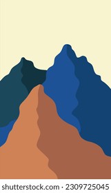 Vector mountain abstract illustrations and pattern background texture design, bright poster, blue stripes and rectangle.