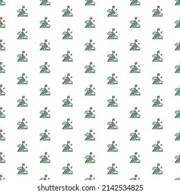 Vector mountain with arrow, target, goal pattern with various icons.