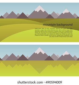 Vector Mountain Background with geometrical shapes in a trendy flat style. Seamless border with the image of mountains, sky and fields.