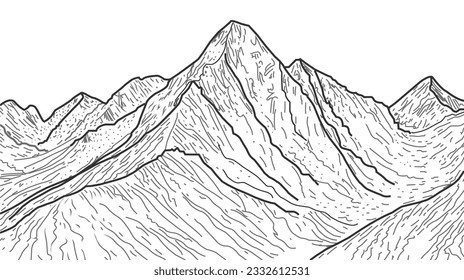 Vector Mountain background. Snow landscape line illustration