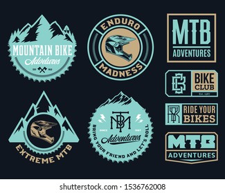 Vector mountain biking adventures, parks, clubs logo, badges and icons