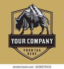 Vector Mountain Buffalo Coffee Vintage Design Logo Template