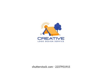 Vector mountain camp logo template or hut logo and camping logo design