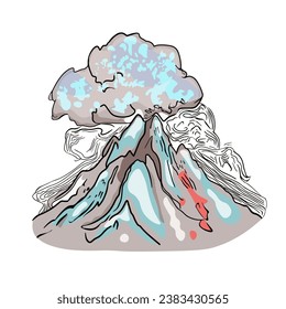Vector Mountain with clouds. Volcano drawn in vector line. Print, logo, icon isolated on a white background