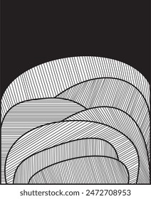 Diseño de Vector de montaña con líneas rectas estilo geométrico. Fondo negro. Colores blanco y negro. formato de Vertical.