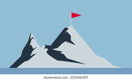 vector mountain with flag on the peak and blue background. Business situations, mountains are a symbol of terrain full of challenges and obstacles to success. concept of success in business