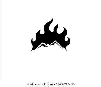 vector mountain flame,logo mountain fire logo in silhouette style,simple logo.vector mountain isolated on white background