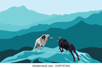 Vector: Mountain goats horn each other.