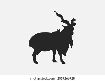 Vector Mountain Goat's silhouette for a logo, emblem, badge, label, template, design element. Bighorns.