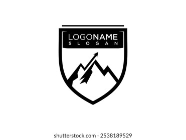 Vetor Mountain Growth Logo Design com escudo