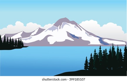 Vector mountain ice and river with blue backgroound