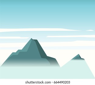 Vector mountain Illustration of the big brown rocks under the blue sky The space for the text for the brochure or website.