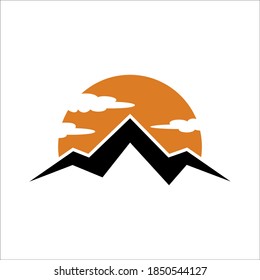 vector mountain illustration with sun background, simple design