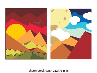 Vector Mountain illustration sunset and night, fit for brochure or other.
