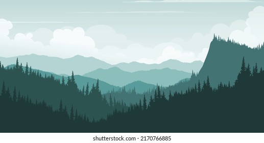 vector mountain image and The clouds in the sky are blue.