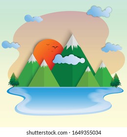 vector mountain and lagoon on chalkboard