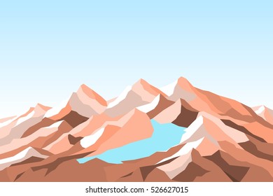 vector mountain lake landscape outline illustration. blue sky