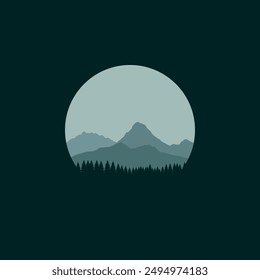 Vector paisaje montañoso marco circular