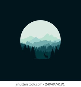 vector mountain landscape circle frame