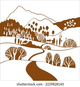 Vector mountain  landscape with farm house