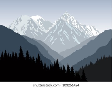 Vector Mountain Landscape at Morning