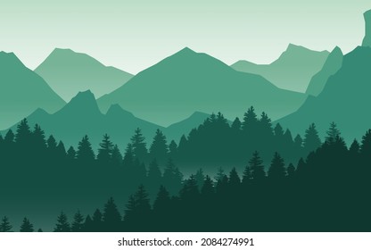 vector mountain landscape nature background in green . travel adventure vector illustration.