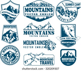 Vector mountain logo emblem set with type design