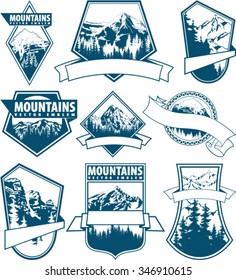 Vector mountain logo emblem set with type design