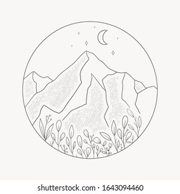 vector mountain logo with feminine style, this design can be printed on business cards, bags, clothes and for all other digital and print needs