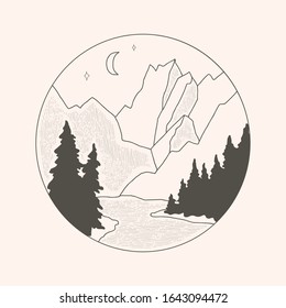 vector mountain logo with feminine style, this design can be printed on business cards, bags, clothes and for all other digital and print needs