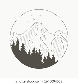 vector mountain logo with feminine style, this design can be printed on business cards, bags, clothes and for all other digital and print needs