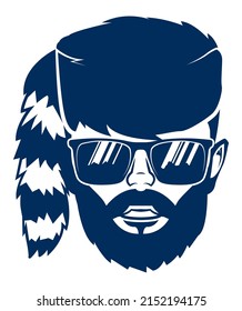 A vector mountain man wearing a coonskin cap and sunglasses face illustration.