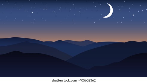 Vector mountain night landscape