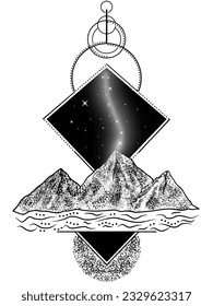 vector mountain with night sky