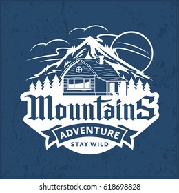 Vector mountain and outdoor adventures logo.