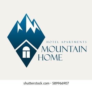 Vector mountain and outdoor house hotel logo. 