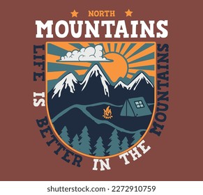 vector mountain outdoor laber print design