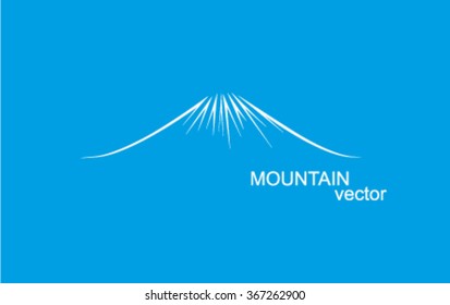   Vector mountain outlines logo. Volcano. Fuji.  Blue background.