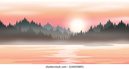 vector mountain picture mountain landscape pictures and rivers, lakes with sunrise or sunset mountain next to river