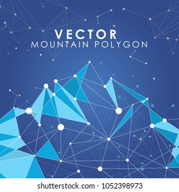 Vector Mountain Polygon line connected dot with blue background