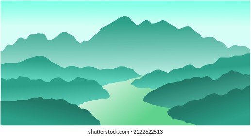 vector mountain ridges and river landscape