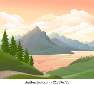 VECTOR MOUNTAIN AND RIVER 
