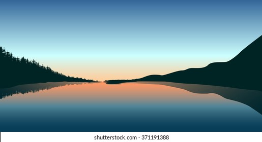 Vector mountain river forest morning panorama illustration